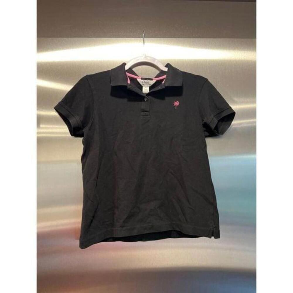 Lilly Pulitzer Size small Black Polo Shirt W/Embroidered Pink Logo‎